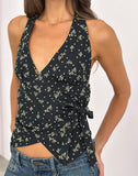 Image of Yung Halterneck Wrap Top in Floral Land Black