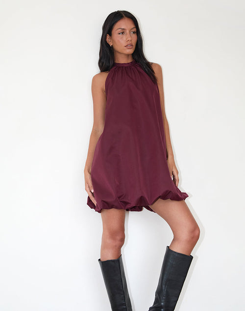 Image of Yusna Puffball Mini Dress in Dark Berry