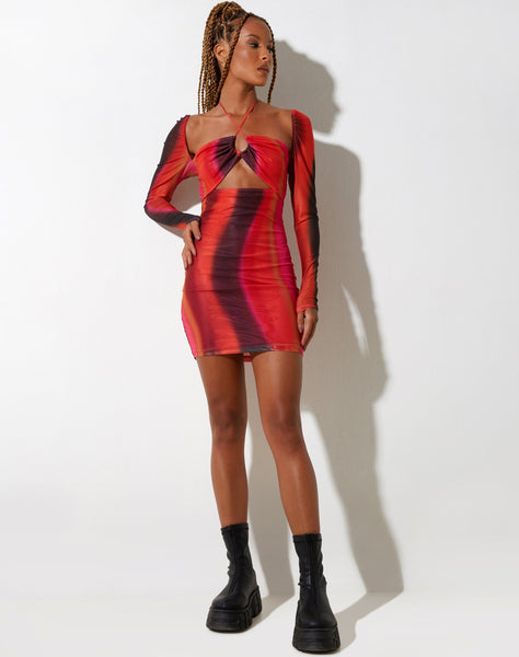 Image of Yuvila Mini Dress in Solarized Orange and Pink