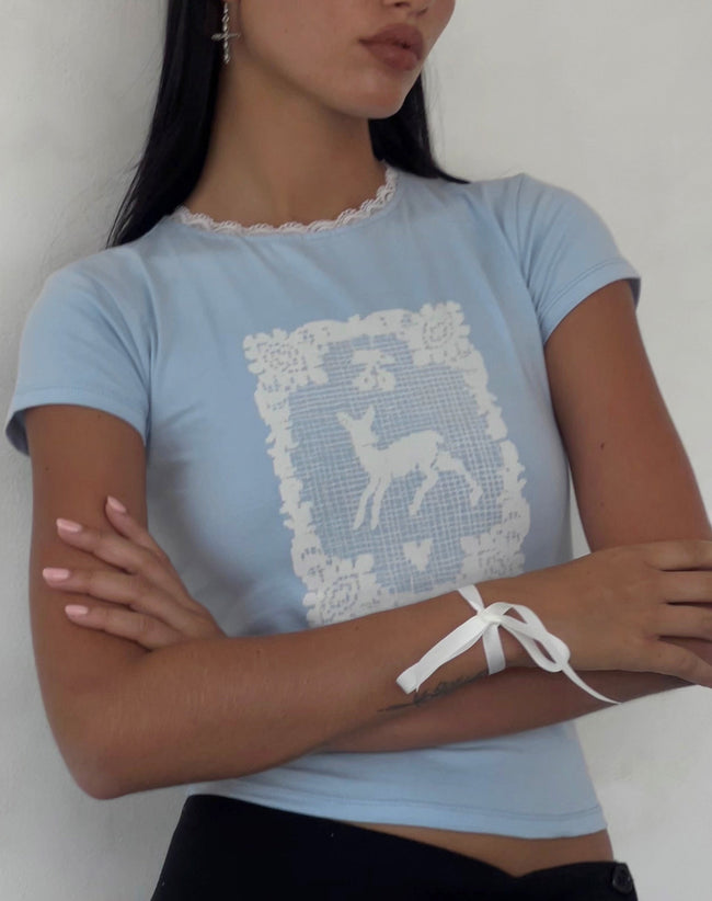 Image of Zagy Short Sleeve Tee in Powder Blue with Deer Motif