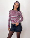 Image of Zahir Long Sleeve Top in Burgundy and Grey Stripe