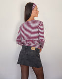 Image of Zahir Long Sleeve Top in Burgundy and Grey Stripe