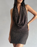 Image of Zari Cowl Neck Mini Dress in Jacquard Knit Brown