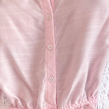 Zaria Tie Front Top in Light Pink with White Trim