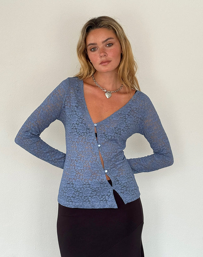 Image of Zatin Asymmetrical Cardigan in Moonlight Blue Lace