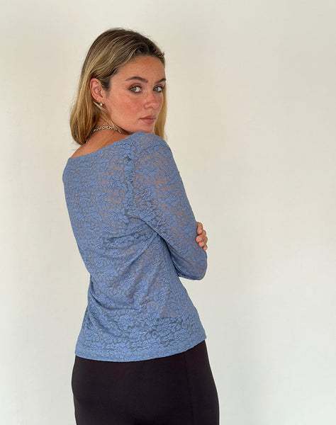 Image of Zatin Asymmetrical Cardigan in Moonlight Blue Lace