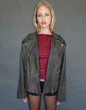 Image of Zebbie Distressed Biker Jacket in Olive