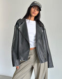 Image of Zebbie Distressed PU Biker Jacket in Black