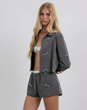 Image of Zedari Jacket in Floral Embroidery Tailoring Charcoal