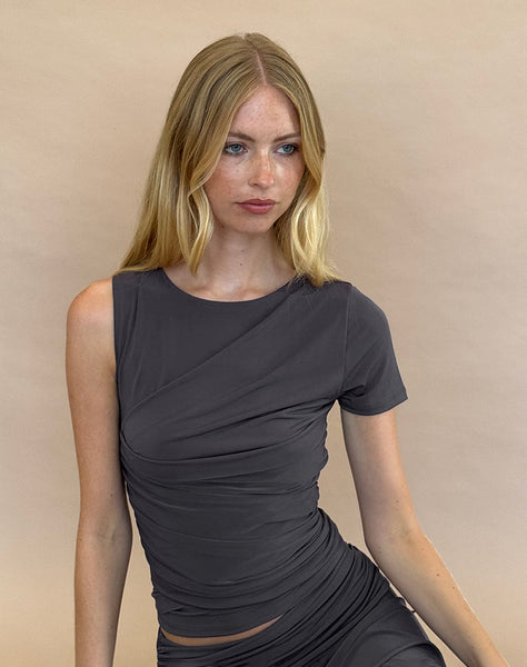 Image of Zera Asymmetric Ruched Top in Grey