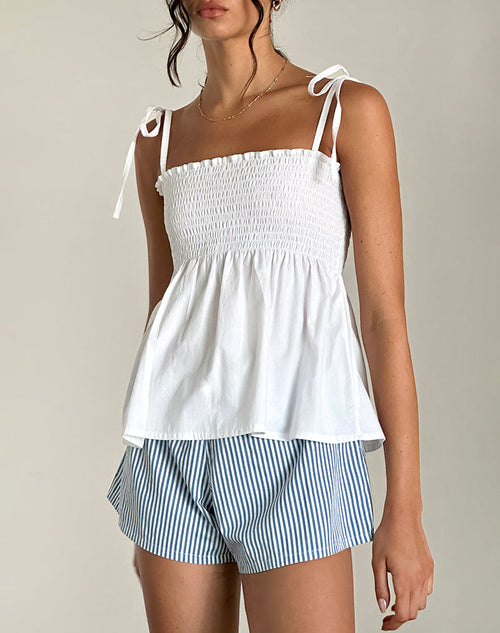 image of Zerah Shirred Cami Top in Poplin White