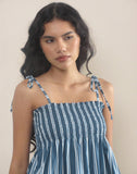 Image of Zerah Top in Poplin Formal Stripe Navy