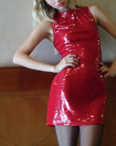 Image of Zerla Mini Sleeveless Dress in Sequin Red