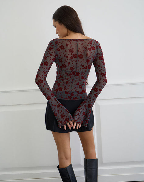 Image of Zerlin Top in Garden Floral Blue Grey