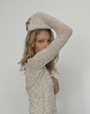 image of Zest Mesh Long Sleeve Top in Beige with Light Tan Flock