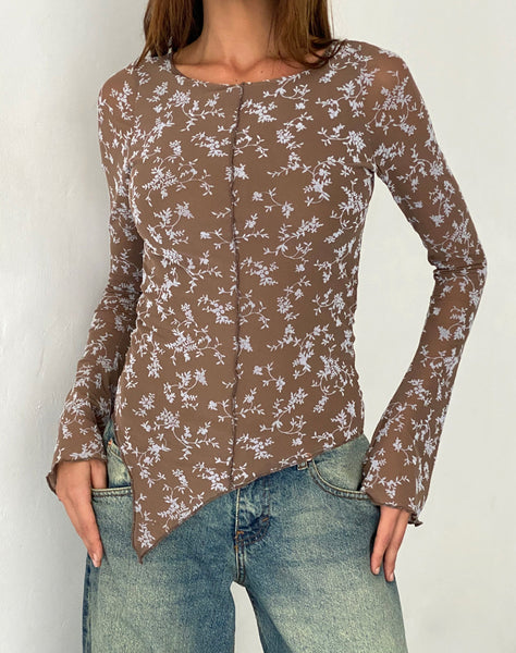 Image of Zest Mesh Long Sleeve Top in Botanist Flock Dark Taupe