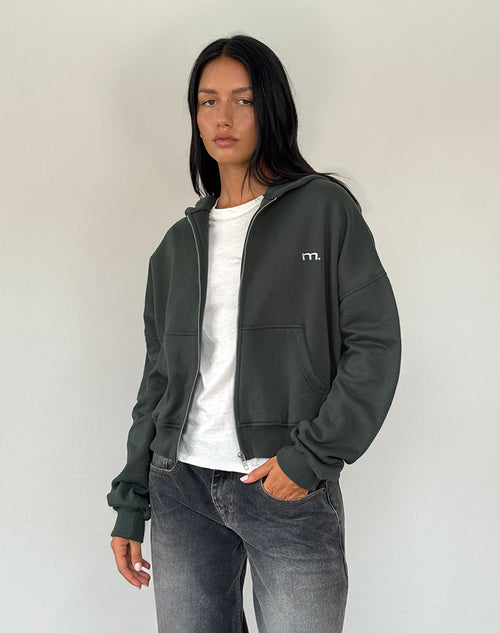 Image of Zip Through Hoodie in Beluga with Light Grey M Embroidery