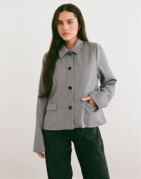 Image of Ziya Collared Button Up Jacket in Wool Grey