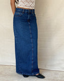 image of Low Rise Denim Maxi Skirt in Mid Blue Used