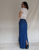 image of Low Rise Denim Maxi Skirt in Mid Blue Used