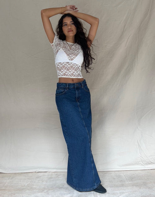 image of Low Rise Denim Maxi Skirt in Mid Blue Used