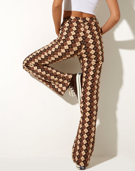 Image of Zoven Flare Trouser in Argyle Brown