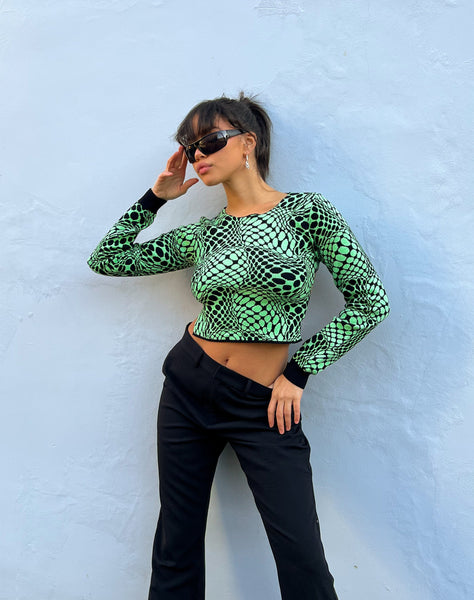 image of Youta Crop Top in Geo Polka Arcadian Green