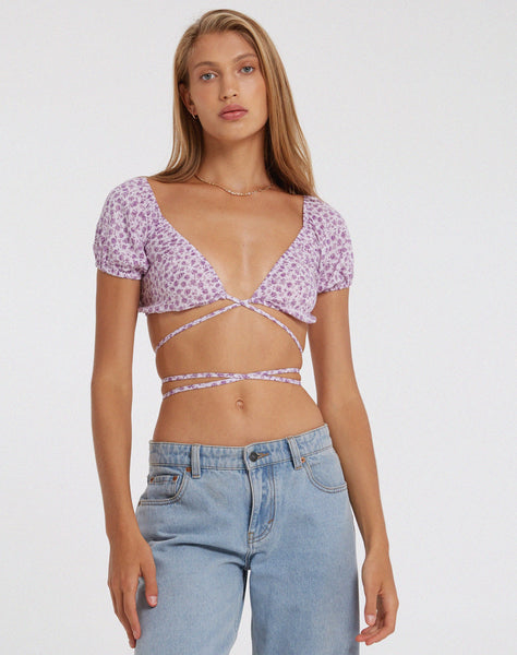 Image of Jiena Crop Top in Ditsy Rose Lilac