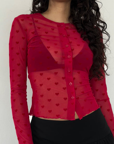 Image of Kahula Shirt in Red Heart Flocked Mesh