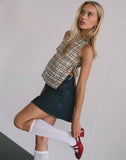 Image of Palsi Loose Sleeveless Top in Pastel Blue Tartan