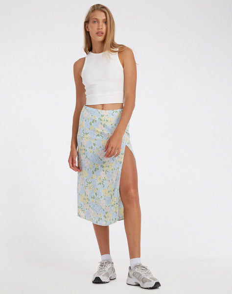 Seko Midi Skirt in Washed Out Pastel Floral