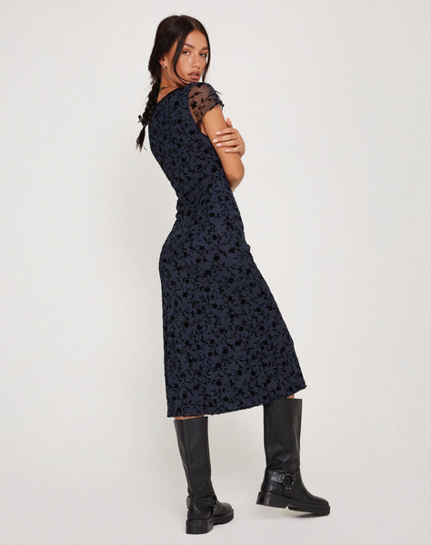 Image of Vilinia Midi Dress in Pretty Petal Flock Black