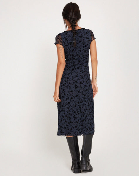 Image of Vilinia Midi Dress in Pretty Petal Flock Black