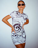 image of Dahara Mini Dress in Mono Doodle Black and White