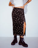 IMAGE OF Rindai Midi Skirt in Femme Floral Black and Gold