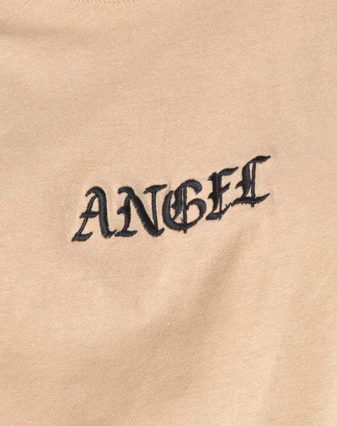 Oversize Basic Tee in Tan with Angel Embroidery