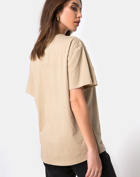 Oversize Basic Tee in Tan with Angel Embroidery