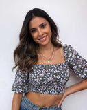 Lilian Crop Top in Floral Field Olive