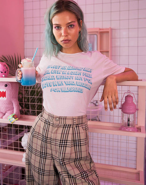 Oversize Basic Tee in Soft Pink with Almond Milk Girl Text  X Top Girl