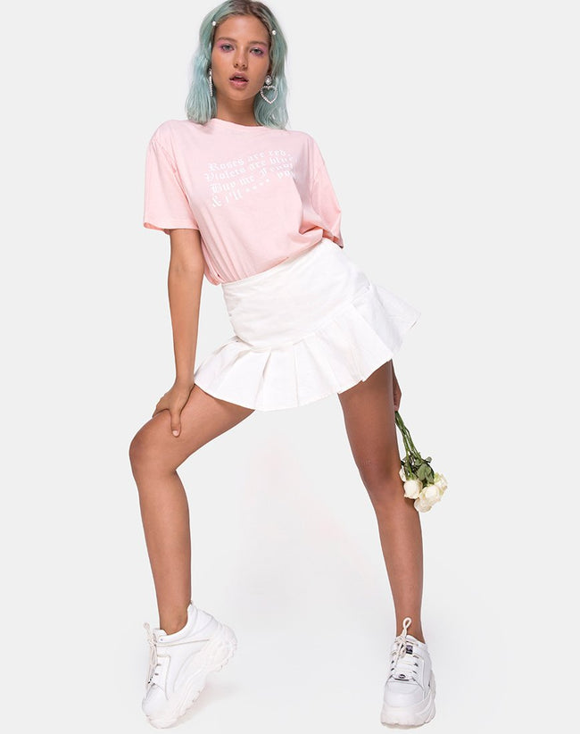 Oversize Basic Tee in Pink with Roses are Red Text  X Top Girl