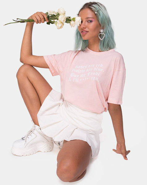 Oversize Basic Tee in Pink with Roses are Red Text  X Top Girl