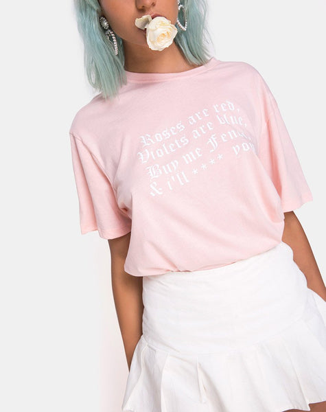 Oversize Basic Tee in Pink with Roses are Red Text  X Top Girl