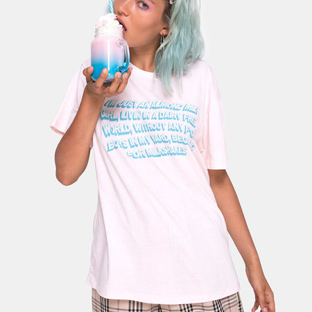 Oversize Basic Tee in Soft Pink with Almond Milk Girl Text  X Top Girl