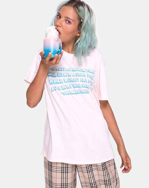 Oversize Basic Tee in Soft Pink with Almond Milk Girl Text  X Top Girl