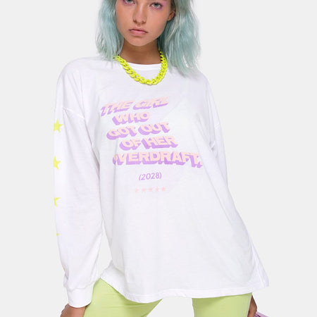 Lottie Longsleeve Tee in White with Overdraft Text  X Top Girl