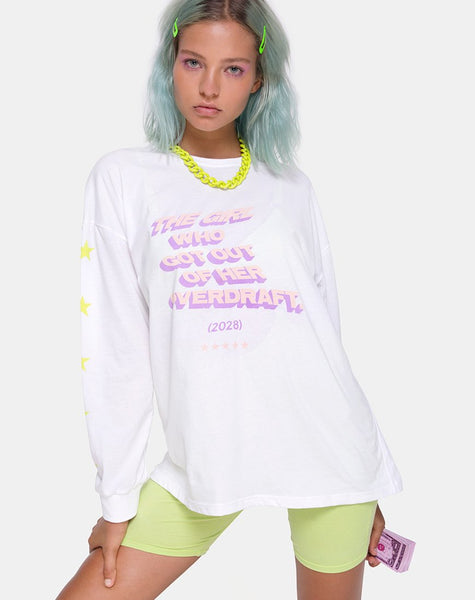 Lottie Longsleeve Tee in White with Overdraft Text  X Top Girl