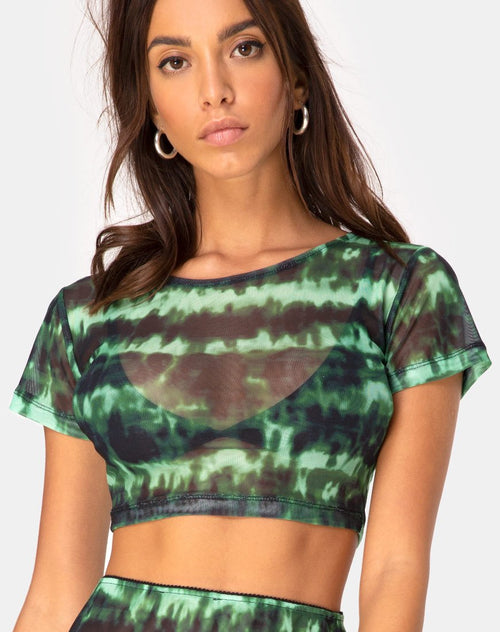 Tindy Crop Top in Tie Dye Turquoise Mesh