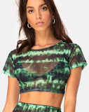 Tindy Crop Top in Tie Dye Turquoise Mesh