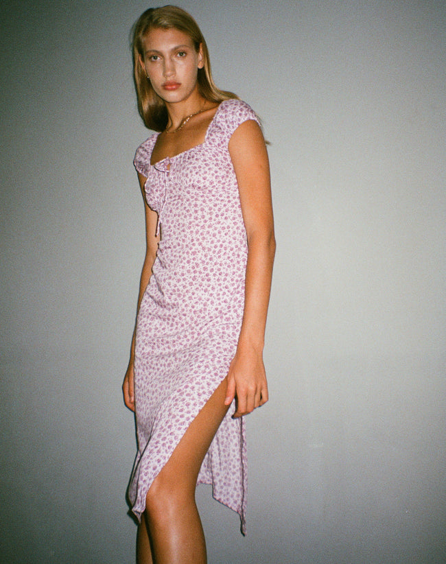 Image of Lona Midi Dress in Ditsy Rose Lilac