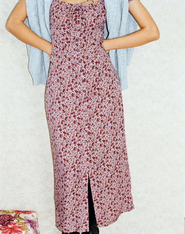 IMAGE OF Larson Midi Dress in 90’s Floral Burgundy